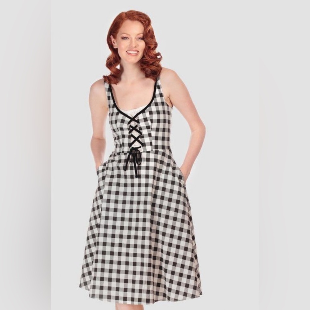 Collectif Black and White Gingham Cottagecore Dress